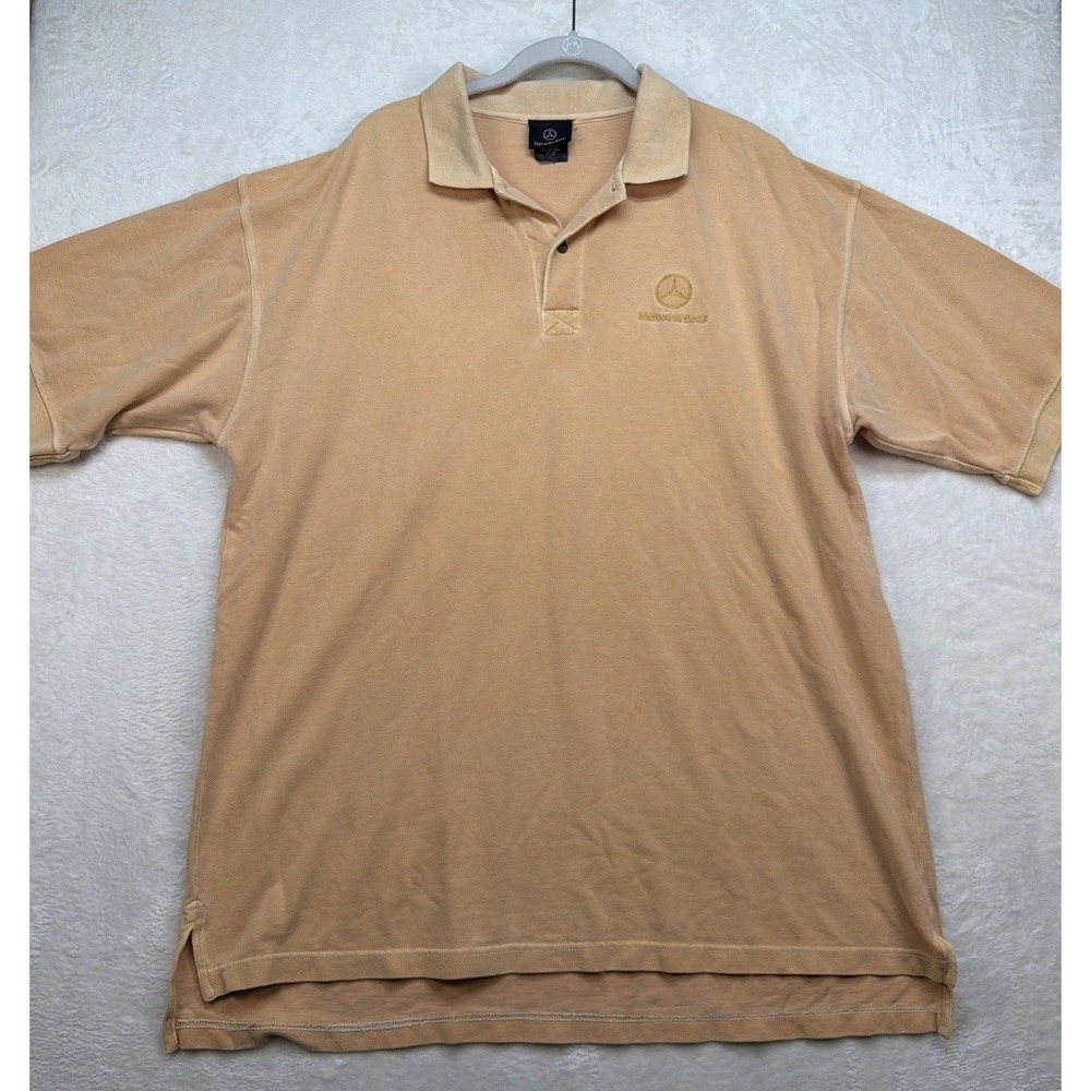Mercedes Benz Polo Shirt Mens Large Yellow Golf Logo Casual Short Sleeve